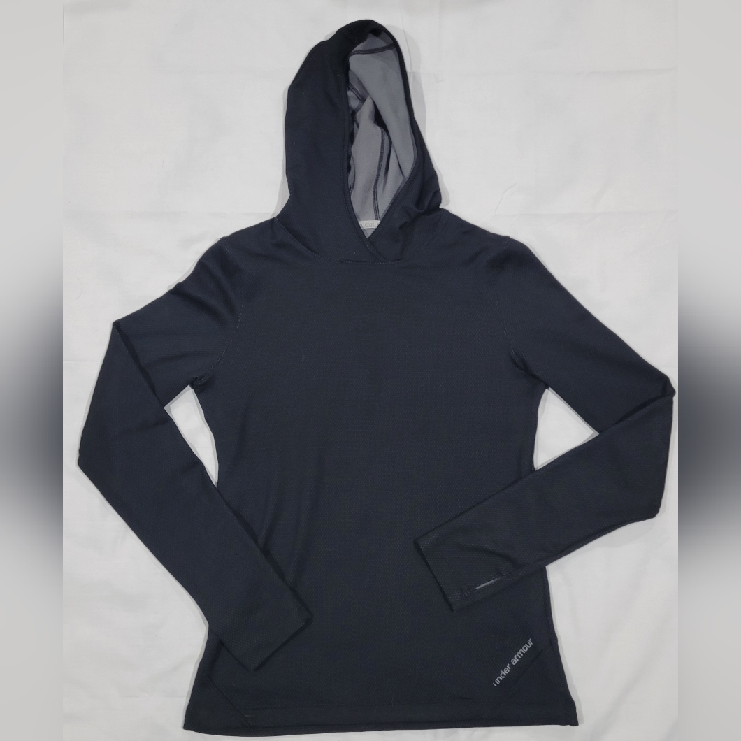 Under Armour Coldgear Fitted Hooded Pullover Black Long Sleeve Athletic Hoodie L